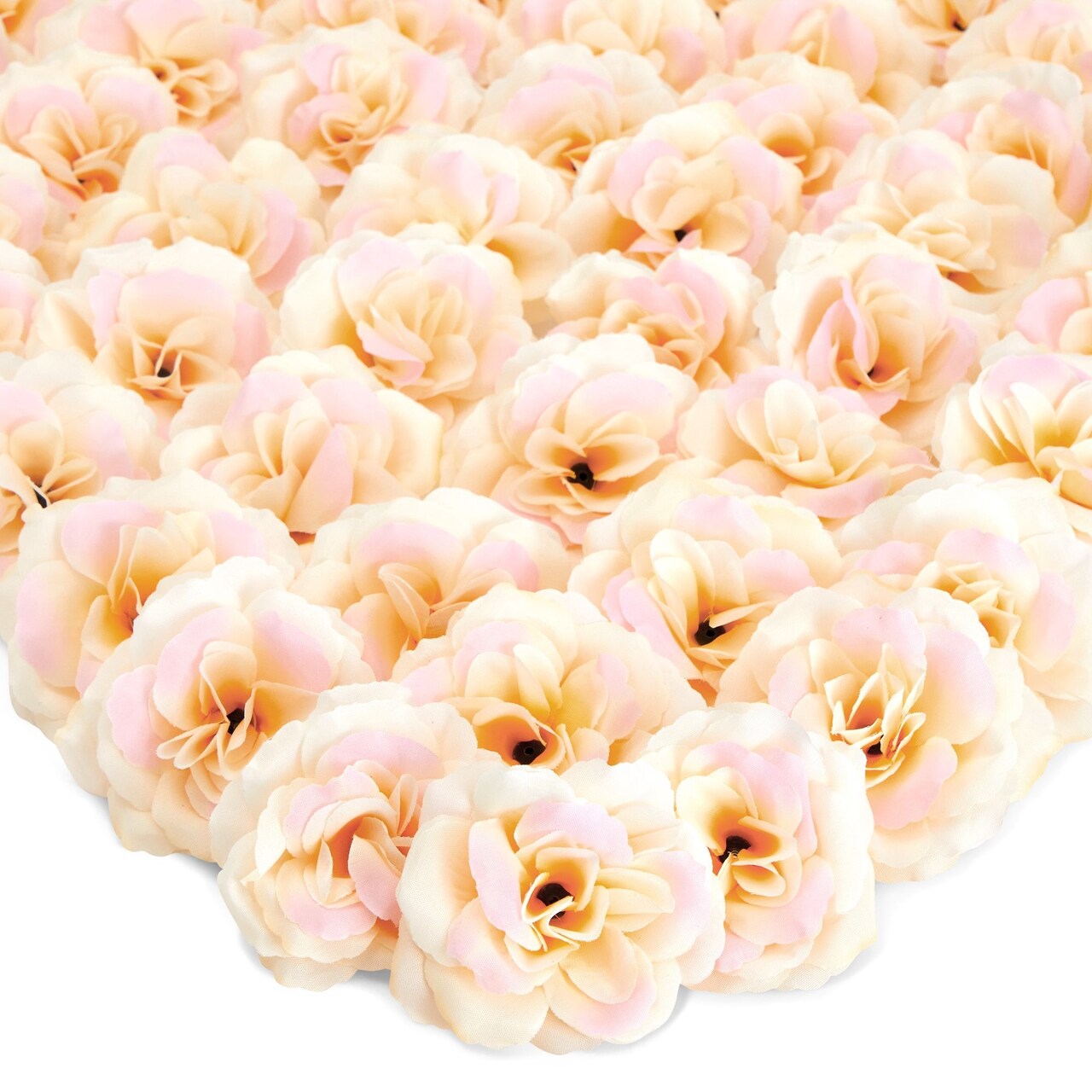 50 Pack Champagne Roses Artificial Flowers Bulk, 3 Inch Stemless Fake Silk Roses for Decorations, Wedding, Faux Bouquets